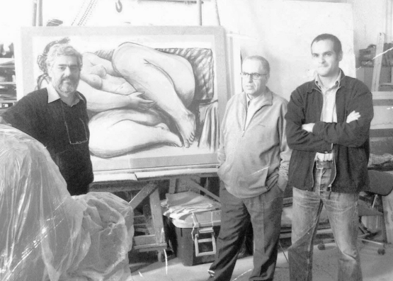 Giuliano e Nicola Nozzoli nello studio di Franco Mauro Franchi 1998